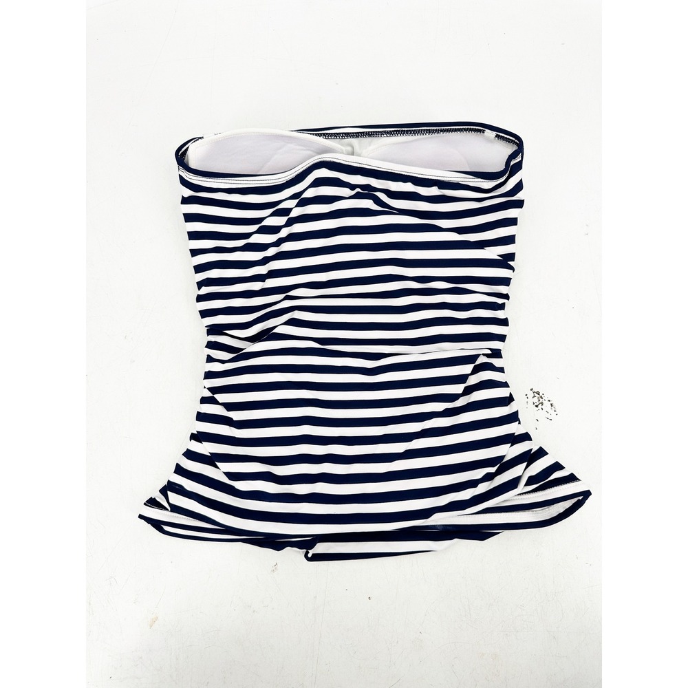 Tommy Bahama Tankini Top XS Blue White Stripe Pearl Bandeau Ruched Vacation - Picture 2 of 5